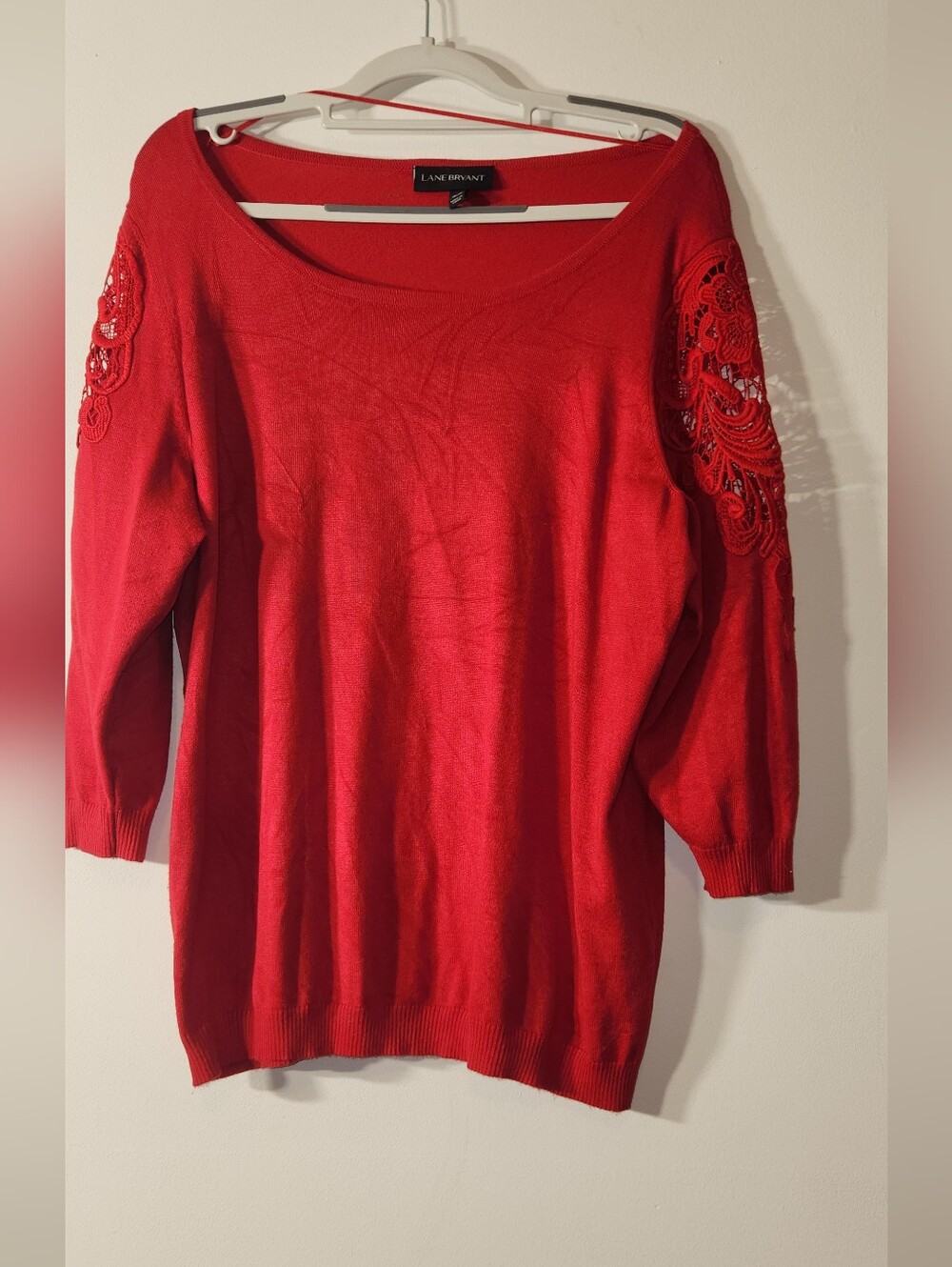 Lane Bryant Red 3/4 Sleeve Sweater with Lace Detail 18/20